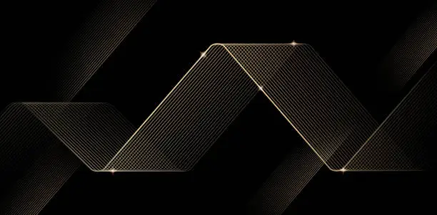 Vector illustration of diagonal golden line glass cube on black background, illustration of website banner, poster sign corporate business, social media post, billboard agency advertising media, motion video, animation wave