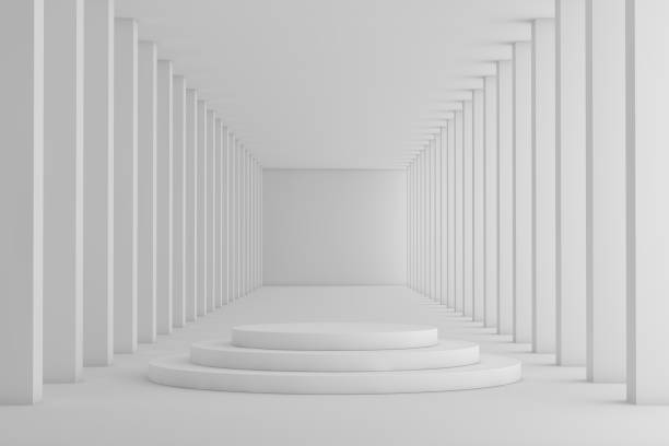 istock Abstract interior design of modern showroom with empty concrete floor and wall background - Hall or stage 3d illustration 1384823510