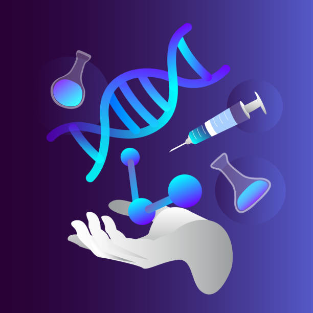 ilustrações de stock, clip art, desenhos animados e ícones de schientific hand creating and researching biohacking elements. medical pharmaceuticals concept. biological self improvement - test tube laboratory biotechnology dna