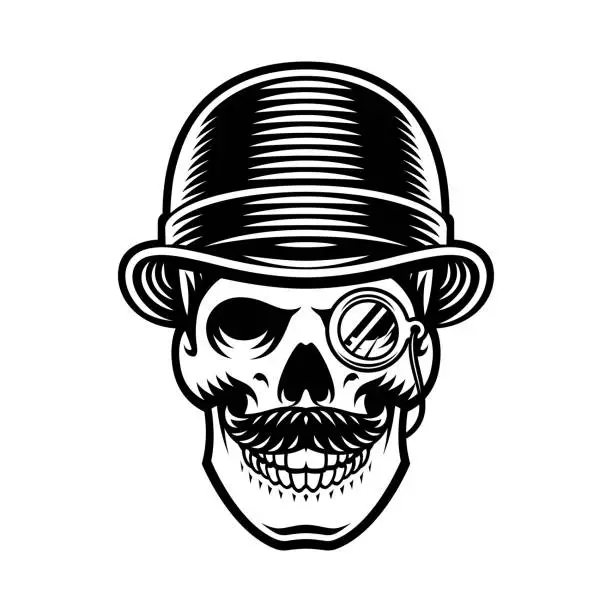 Vector illustration of Vintage illustration barber skull in hat