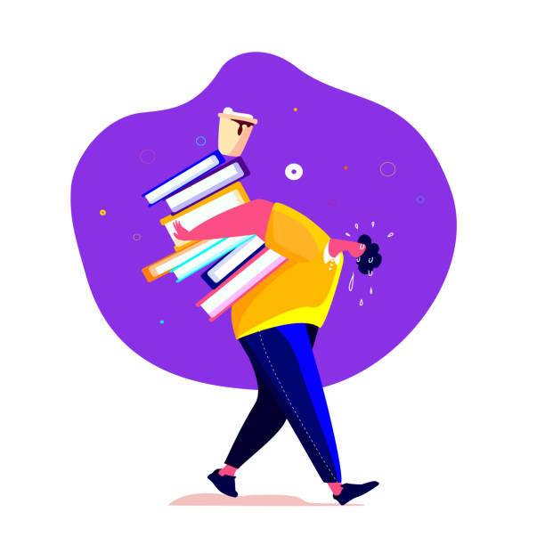 istock Tired student or worker carrying a lot of books and folders 1384829795