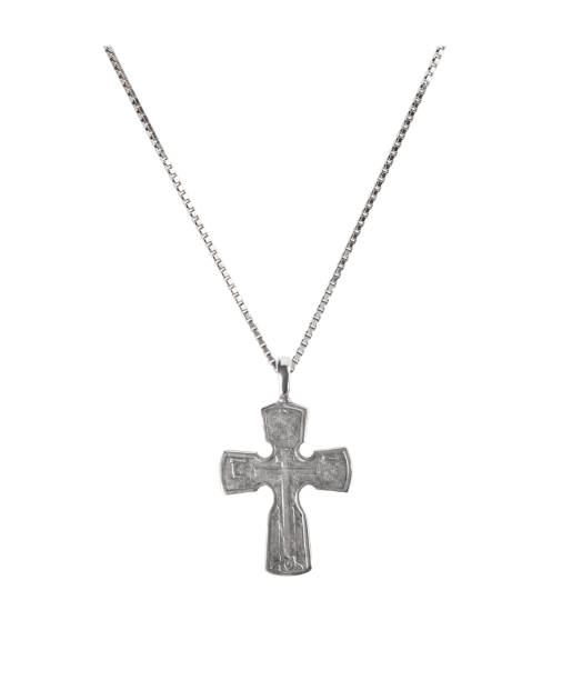 istock Silver crucifix necklace cross isolated on white background 1384830068