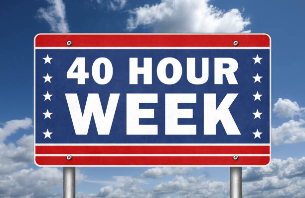 40 ore settimanali - illustrazione del segnale stradale - 40 weeks foto e immagini stock
