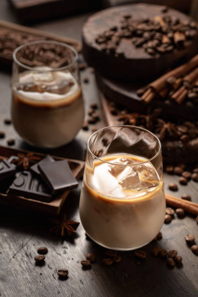 istock Cream and coffee cocktail in glasses with ice. 1384831056