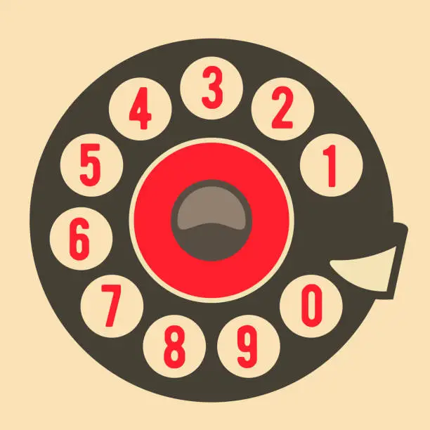 Vector illustration of Old rotary phone, retro telephone disk dial, vintage telephone dialer, vector