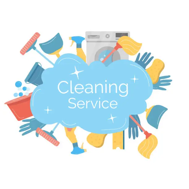 Vector illustration of Banner with tools for cleaning service