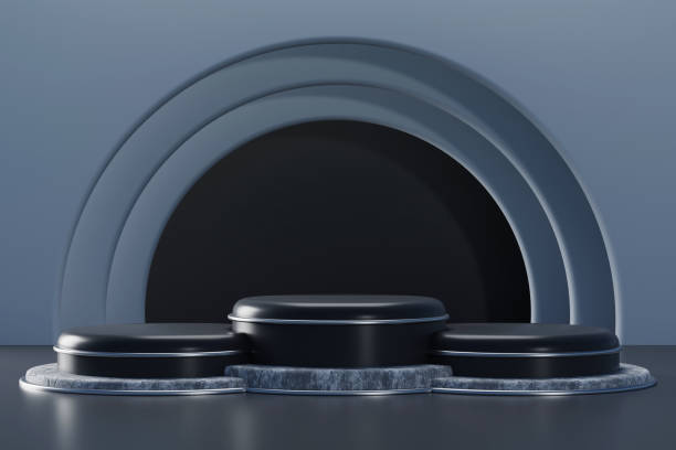 istock Product display podium with geometric abstract concept with curved wall background. 3d design 1384832232