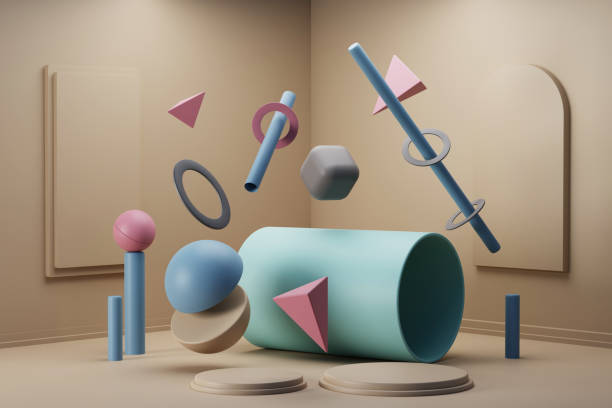 istock 3d rendering pedestal with abstract geometric background concept 1384832238