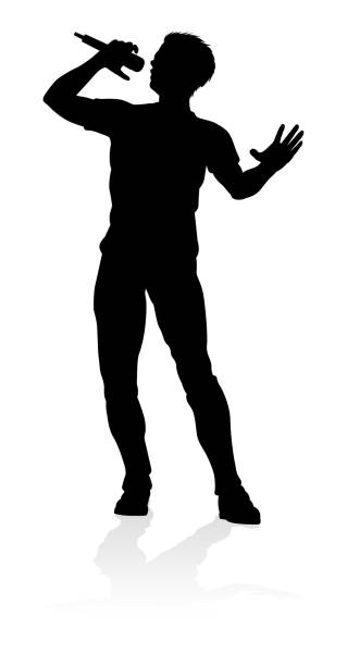 Singer Pop Country or Rock Star Silhouette A singer pop, country music, rock star or hiphop rapper artist vocalist singing in silhouette singer stock illustrations