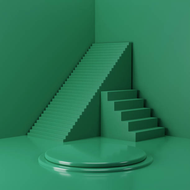 istock 3d rendering forest green color rendering pedestal for branding, identity and packaging presentation with stairs background 1384832817