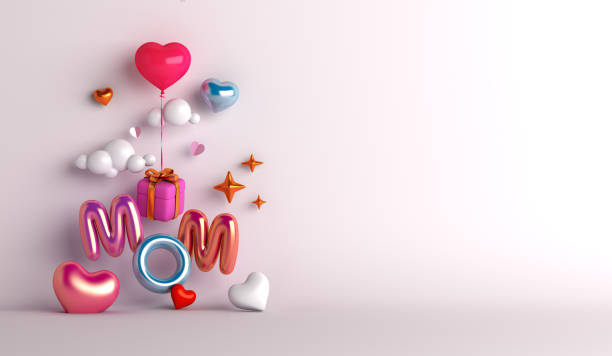 istock Happy mothers day decoration background with gift box, balloon, mom text rocket, copy space text, 3D rendering illustration 1384833389