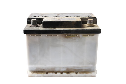 Old car battery isolated on the white background (Clipping Path)