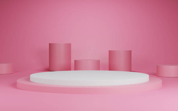 istock 3d render of minimalist podium in pink studio and lighting for product display. 1384835287