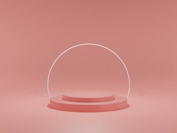istock 3d render of minimalist podium in pink studio and lighting for product display. 1384835356