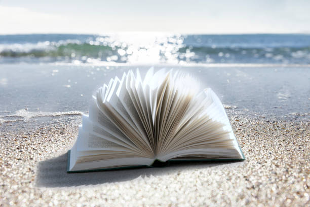 istock Book on the beach with sea in the background 1384838383