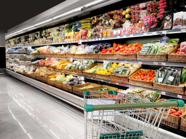 istock empty grocery cart in an empty supermarket 1384839381
