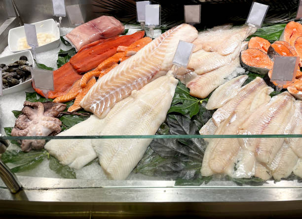 istock fresh fish seafood in supermarket 1384839383