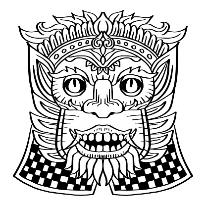 Bali Mask Illustrations on black and white.