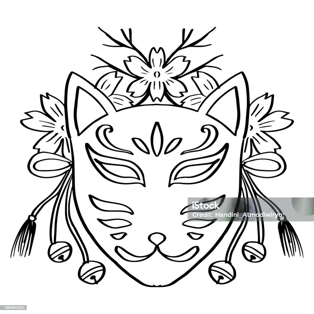 Japanese Fox Mask Kitsune Mask Illustration Japanese Traditional Mask ...