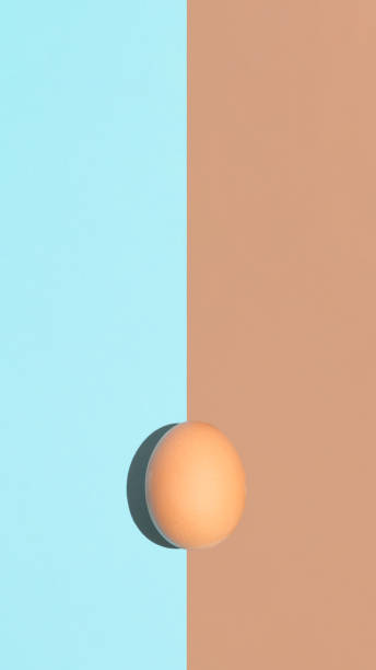 istock Easter flat lay concept, minimal vertical arrangement. Isolated egg on blue and brown background. Natural spring season and holiday background idea. 1384843278
