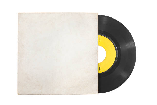 istock Single 45rpm vinyl record with envelope on white background 1384846595
