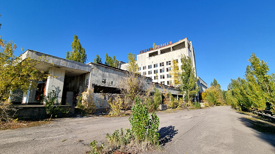 A walk through pripyat near chernobyl nuclear power plant. Pripyat, Ukraine