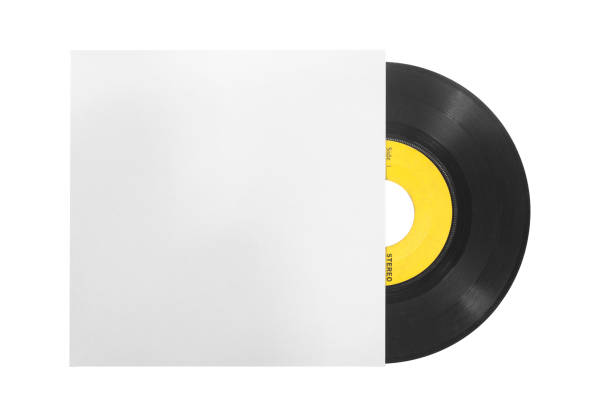 istock Single 45rpm vinyl record with envelope on white background 1384846711