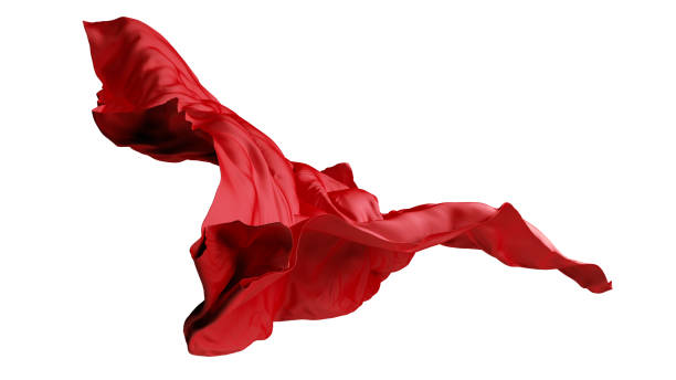 renderização 3d, tecido vermelho abstrato cai. arte de clipe de moda isolada em fundo branco. lenço de seda voa para longe - red veil - fotografias e filmes do acervo