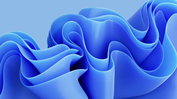 istock 3d render, abstract background with folded textile ruffle, blue cloth macro, wavy fashion wallpaper 1384851446