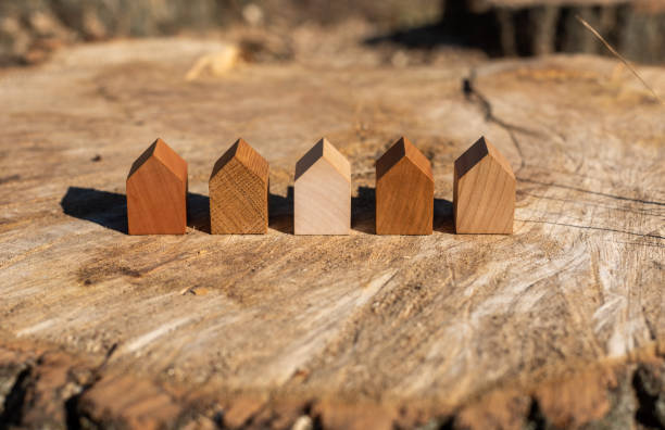 concept image for wood as a renewable and sustainable building material for modular timber architecture. Wood is a sustainable material and its reduce the carbon emission.