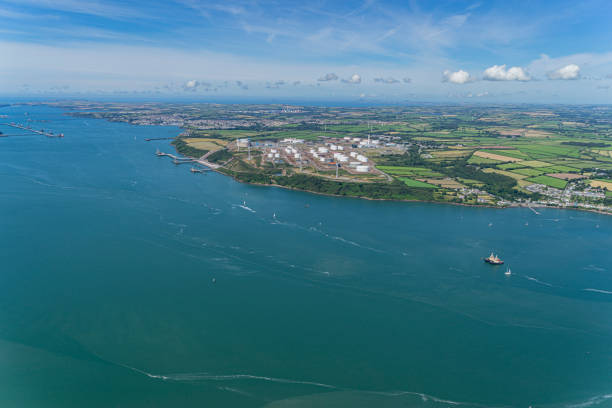 Oil and Gas terminals at Milford Haven, Wales, UK Helicopter Aerial views of Pembroke Dock and And Oil and Gas terminals at Milford Haven, Wales, UK milford haven stock pictures, royalty-free photos & images