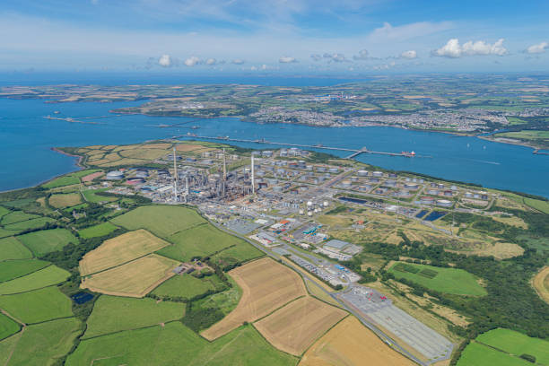 Oil and Gas terminals at Milford Haven, Wales, UK Helicopter Aerial views of Pembroke Dock and And Oil and Gas terminals at Milford Haven, Wales, UK milford haven stock pictures, royalty-free photos & images