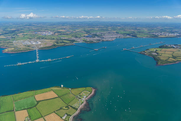 Oil and Gas terminals at Milford Haven, Wales, UK Helicopter Aerial views of Pembroke Dock and And Oil and Gas terminals at Milford Haven, Wales, UK milford haven stock pictures, royalty-free photos & images