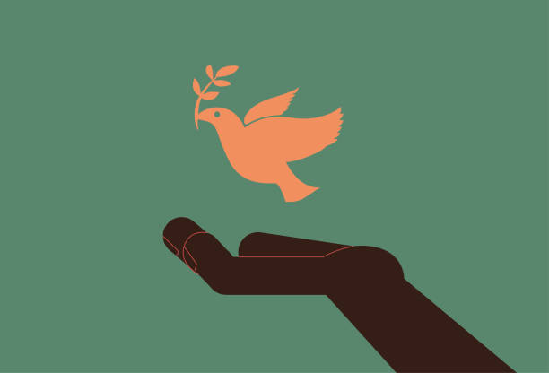 Hand and dove of peace Hand and dove of peace war bird stock illustrations