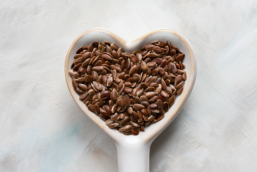 Brown Flaxseeds in a Heart Shape
