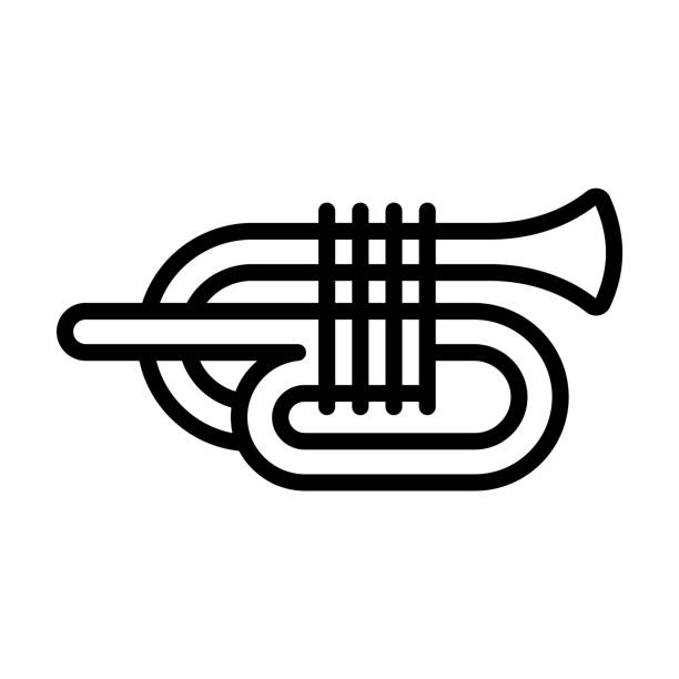 illustrations, cliparts, dessins animés et icônes de icône cornet de la collection de musique. cornet linéaire fin, jeu, icône de contour musical isolée sur fond blanc. signe cornet vectoriel de ligne, symbole pour web et mobile. - trumpet bugle cornet cartoon