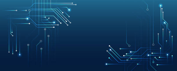 illustrations, cliparts, dessins animés et icônes de large concept de cybersécurité internet et de réseau. illustration vectorielle de haute technologie avec divers éléments technologiques. concept abstrait de science-fiction mondiale. communication internet numérique sur fond bleu. - technology