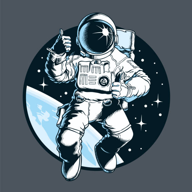 stockillustraties, clipart, cartoons en iconen met astronaut in outer space shows thumb up gesture. space tourist. vector illustration. - astronaut