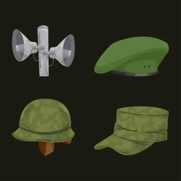 Vector illustration of four military equipment icons