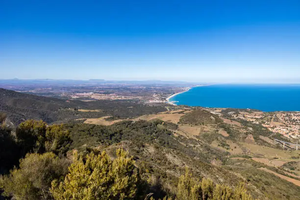 View of Collioure and the beaches of Argeles-sur-Mer up to Leucate from the Massif des Albères