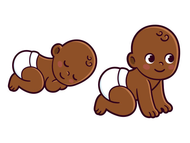 귀여운 블랙 베이비 일러스트 세트 - new born baby stock illustrations