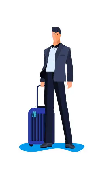 Vector illustration of Businessman standing with suitcase luggage.