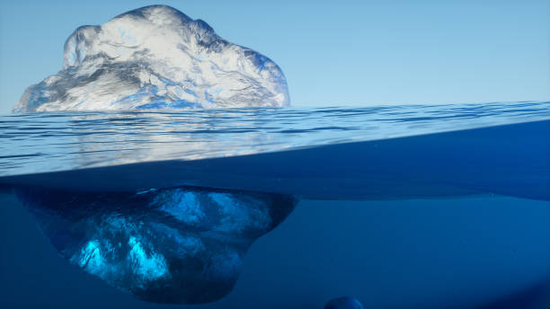 istock 3d rendering of an iceberg, underwater split view 1384862755