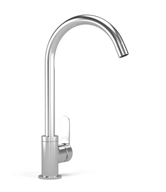 Chrome kitchen modern mixer tap isolated on white. 3d rendering