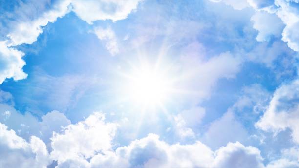 istock Magic fairy-tale sky and clouds with a shining sun 1384864487