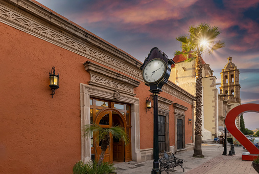 Mexico, Durango streets near historic center and Durango Cathedral.