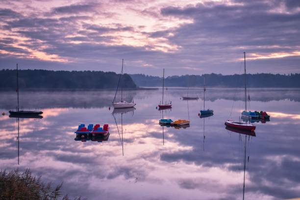 Boats on the lake in the morning.