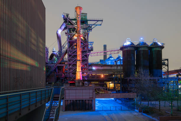 Duisburg, Germany - November 6, 2021: Industrial heritage of the old economy, ruin of steelmill in the Landschaftspark Duisburg on November 6, 2021 in Duisburg, Ruhr Metropolis, Germany, Europe
