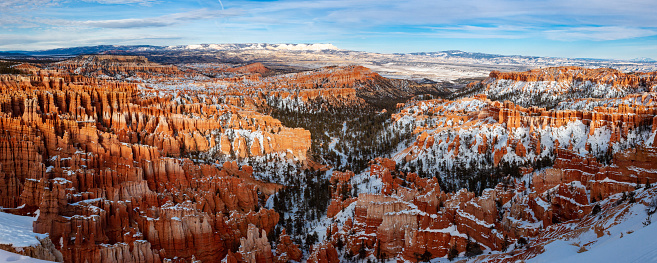 Panoramic scene of Bryce Canyon during winter