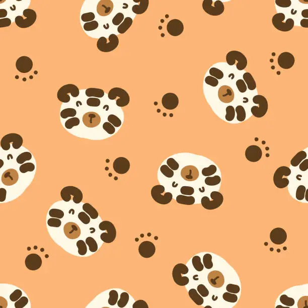 Vector illustration of Doodle seamless pattern with tiger faces and paws. Perfect for T-shirt, textile and print. Hand drawn vector illustration for decor and design.